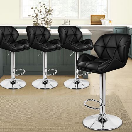 ALFORDSON 4x Bar Stools Willa Kitchen Gas Lift Swivel Chair Leather BLACK