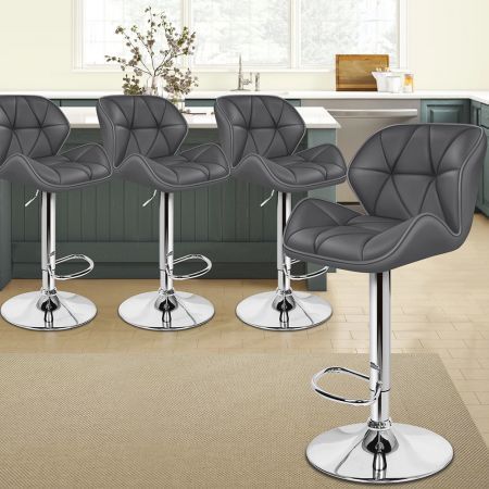 ALFORDSON 4x Bar Stools Willa Kitchen Gas Lift Swivel Chair Leather GREY