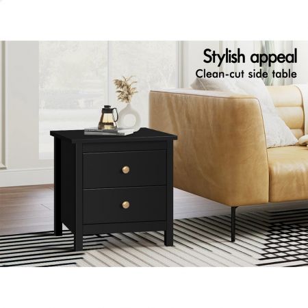 ALFORDSON Bedside Table Hamptons Nightstand Storage Side End 2 Drawers Black