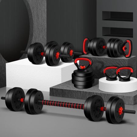 BLACK LORD 20kg Dumbbell Set 7in1 Adjustable Barbell Kettlebell Home Gym Fitness