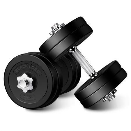 BLACK LORD 25KG Adjustable Dumbbell Set Rubber Plates Weight Lifting Bench