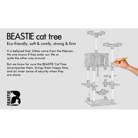 BEASTIE Cat Tree Scratching Post Scratcher Tower Condo House Furniture Wood 184CM