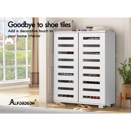 ALFORDSON Shoe Cabinet Organiser Storage Rack Drawer Shelf 21 pairs White