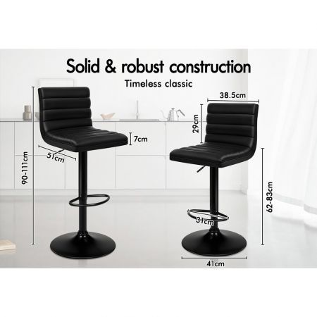 ALFORDSON 2x Bar Stools Ruel Kitchen Swivel Chair Leather Gas Lift ALL BLACK