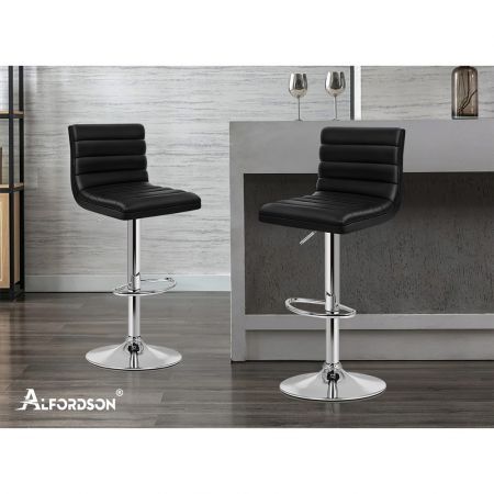 ALFORDSON 2x Bar Stools Ruel Kitchen Swivel Chair Leather Gas Lift BLACK