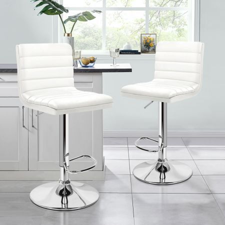 ALFORDSON 2x Bar Stools Ruel Kitchen Swivel Chair Leather Gas Lift WHITE