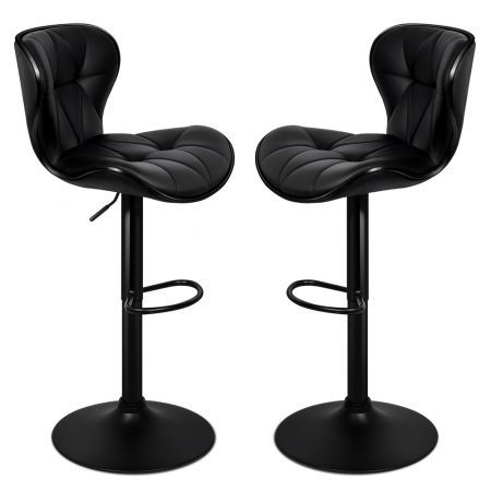 ALFORDSON 2x Bar Stools Luna Kitchen Swivel chair Leather Gas lift BLACK