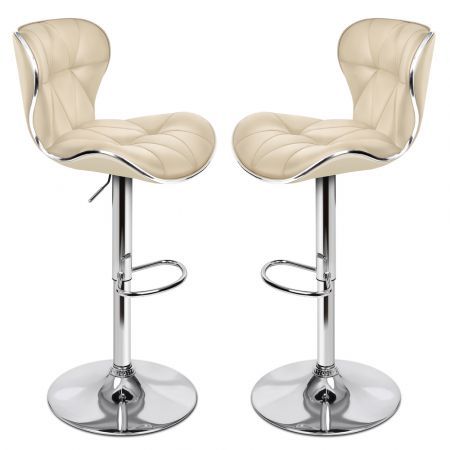 ALFORDSON 2x Bar Stools Luna Kitchen Swivel chair Leather Gas lift BEIGE