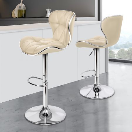 ALFORDSON 2x Bar Stools Luna Kitchen Swivel chair Leather Gas lift BEIGE