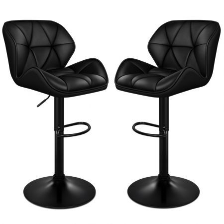 ALFORDSON 2x Bar Stools Willa Kitchen Gas Lift Swivel Chair Leather BLACK