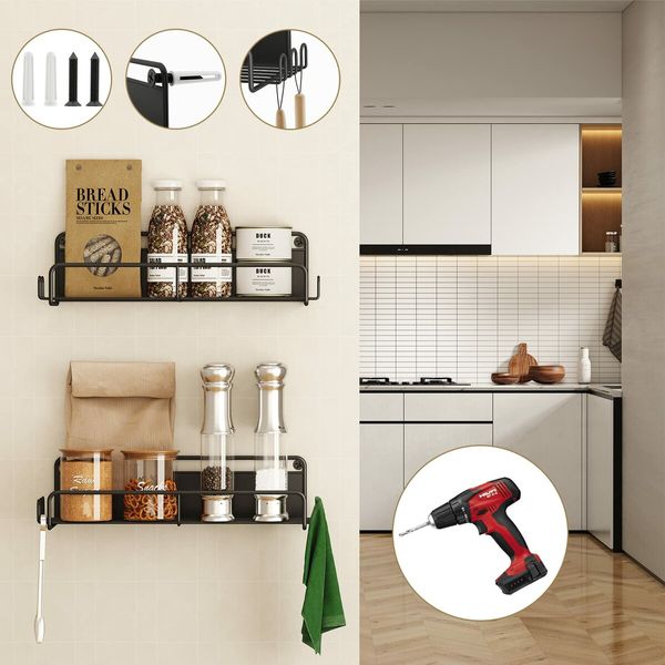 Magnetic Spice Rack for Refrigerator,Magnetic Spice Rack Organizer with Super Strong Magnetic,Magnetic Shelf Metal Kitchen Organization Spice and Seasoning Organizer (Black,4 Pack)