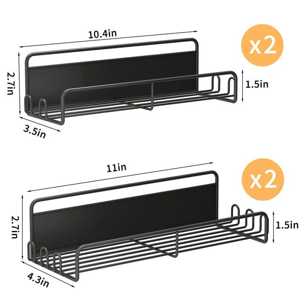 Magnetic Spice Rack for Refrigerator,Magnetic Spice Rack Organizer with Super Strong Magnetic,Magnetic Shelf Metal Kitchen Organization Spice and Seasoning Organizer (Black,4 Pack)