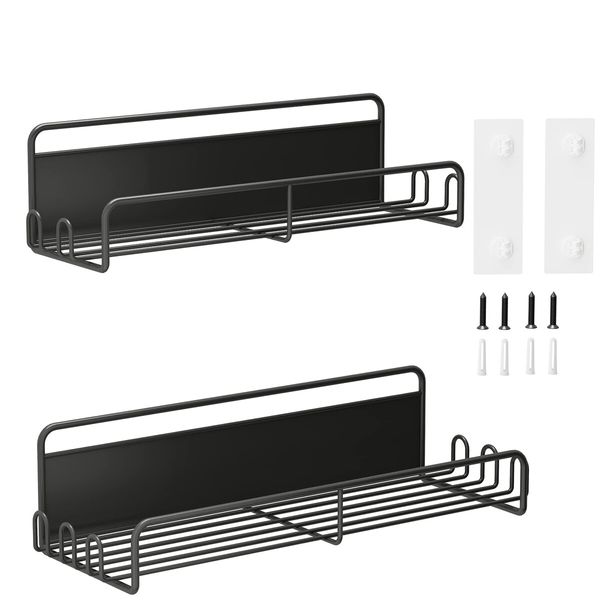 Magnetic Spice Rack for Refrigerator,Magnetic Spice Rack Organizer with Super Strong Magnetic,Magnetic Shelf Metal Kitchen Organization Spice and Seasoning Organizer (Black,2 Pack)