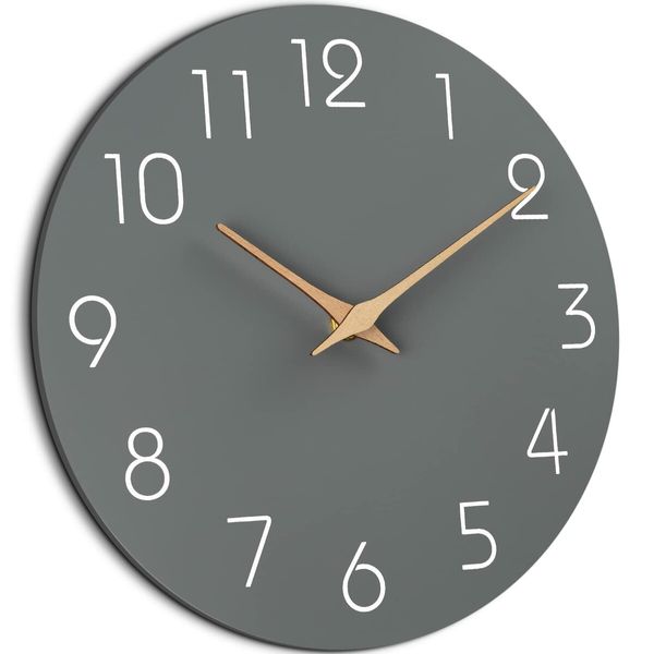 Wall Clock,Silent Non-Ticking 10 Inch Wall Clocks Battery Operated,Modern Style Wooden Clock Decorative for Kitchen,Home,Bedrooms,Office (10Inch Grey)