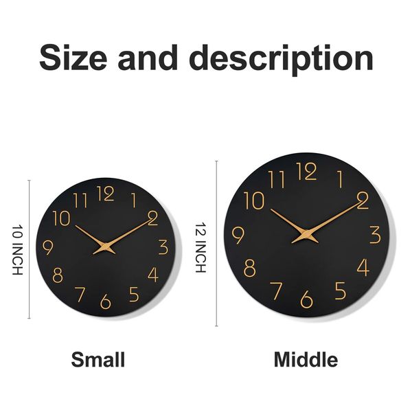 Wall Clock,Silent Non-Ticking 10 Inch Wall Clocks Battery Operated,Modern Style Wooden Clock Decorative for Kitchen,Home,Bedrooms,Office (10Inch Black)