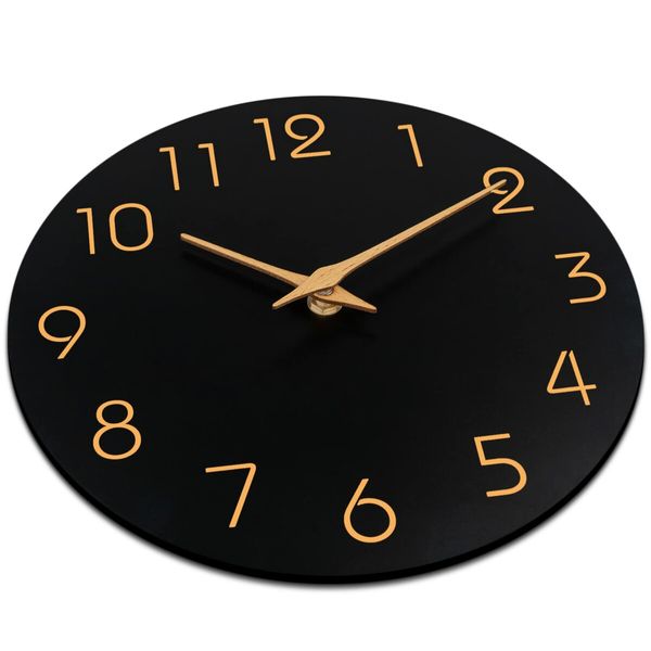 Wall Clock,Silent Non-Ticking 10 Inch Wall Clocks Battery Operated,Modern Style Wooden Clock Decorative for Kitchen,Home,Bedrooms,Office (10Inch Black)