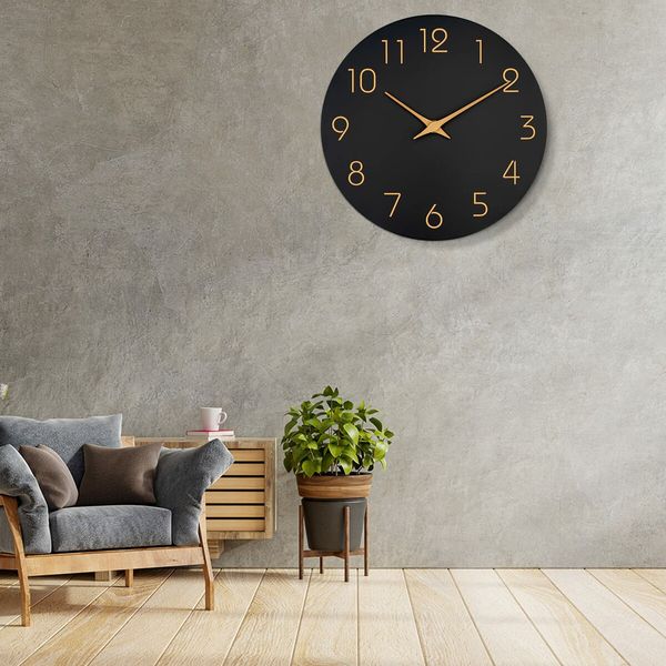 Wall Clock,Silent Non-Ticking 10 Inch Wall Clocks Battery Operated,Modern Style Wooden Clock Decorative for Kitchen,Home,Bedrooms,Office (10Inch Black)