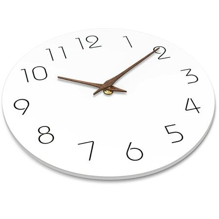 Wall Clock,Silent Non-Ticking 10 Inch Wall Clocks Battery Operated,Modern Style Wooden Clock Decorative for Kitchen,Home,Bedrooms,Office (10Inch White)