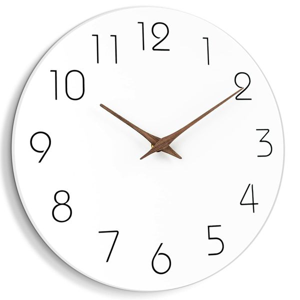 Wall Clock,Silent Non-Ticking 10 Inch Wall Clocks Battery Operated,Modern Style Wooden Clock Decorative for Kitchen,Home,Bedrooms,Office (10Inch White)