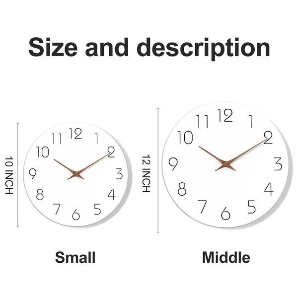 Wall Clock,Silent Non-Ticking 10 Inch Wall Clocks Battery Operated,Modern Style Wooden Clock Decorative for Kitchen,Home,Bedrooms,Office (10Inch White)