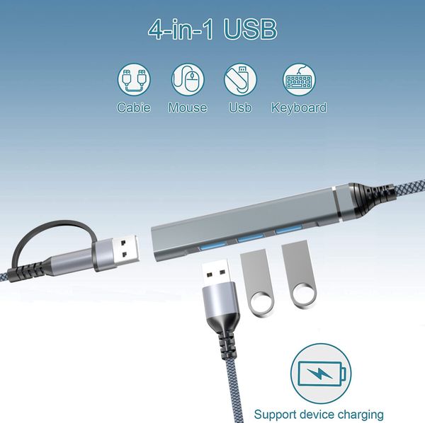 USB C Hub, 4 in 1 Ultra Slim Portable Data Hub USB Splitter USB 3.0 Expander for Laptop, PC