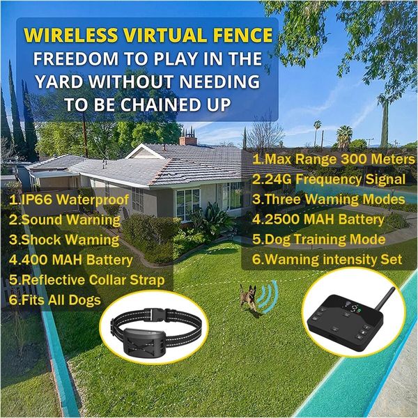 2 in 1 Pet Dog Electric Fence System Rechargeable Waterproof Receiver Adjustable Dog Training Collar Electric Fence Containment System For Two Dog