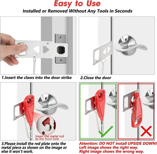 Portable Door Lock Home Security Door Locker Travel Lockdown Locks for Additional Safety and Privacy Perfect for Traveling Hotel Home Apartment