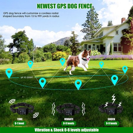 GPS Wireless Dog Fence Outdoor Help Training Behavior Aids Pet Fencing Device Dog Bark Collar Electric Shock 1000m Range Color White