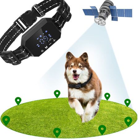 GPS Wireless Dog Fence Outdoor Help Training Behavior Aids Pet Fencing Device Dog Bark Collar Electric Shock 1000m Range Color White