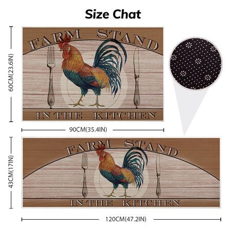 Rooster Kitchen Rugs Set Non Slip Washable Kitchen Floor Rug and Mat Rooster Chicken Theme Kitchen Mat for Farmhouse Style Floor Decor 60*90cm