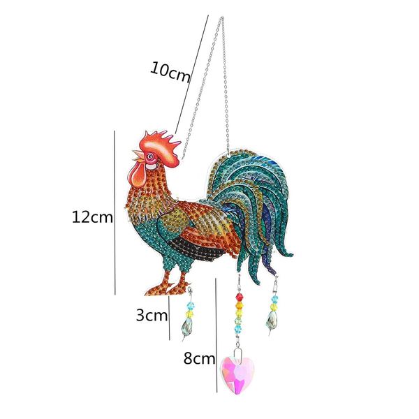 5D Diamond Painting Wind Chimes Diamond Painting Kits for Kids and Adult-Crystal Rhinestones Art Rooster for Door Wall Window Home Decor