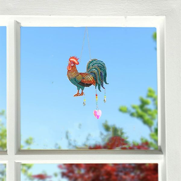 5D Diamond Painting Wind Chimes Diamond Painting Kits for Kids and Adult-Crystal Rhinestones Art Rooster for Door Wall Window Home Decor