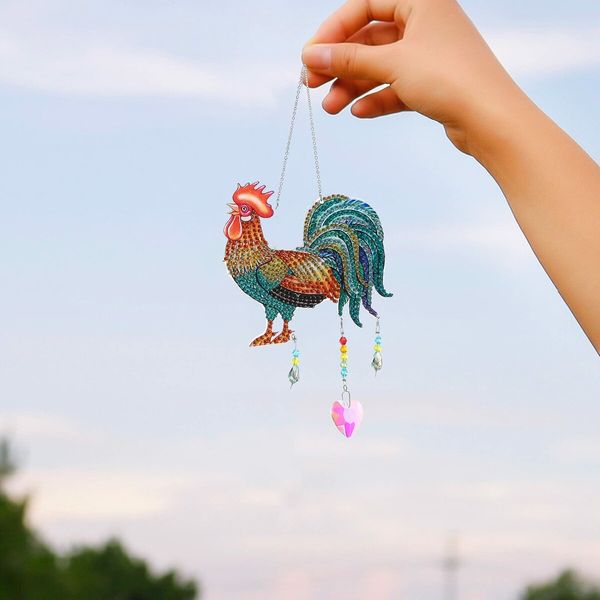 5D Diamond Painting Wind Chimes Diamond Painting Kits for Kids and Adult-Crystal Rhinestones Art Rooster for Door Wall Window Home Decor