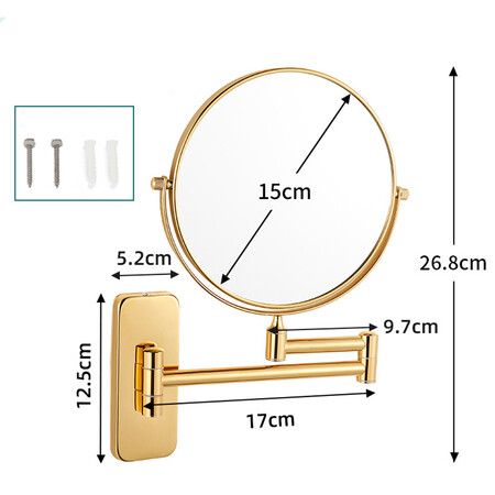 5X Magnifition Wall Mounted Makeup Mirror, 8 inch Brass Round Double Sided Magnifying Shaving Mirror Golden Colour