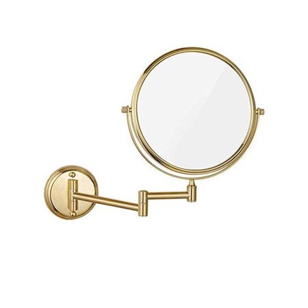 5X Magnifition Wall Mounted Makeup Mirror, 8 inch Brass Round Double Sided Magnifying Shaving Mirror Golden Colour