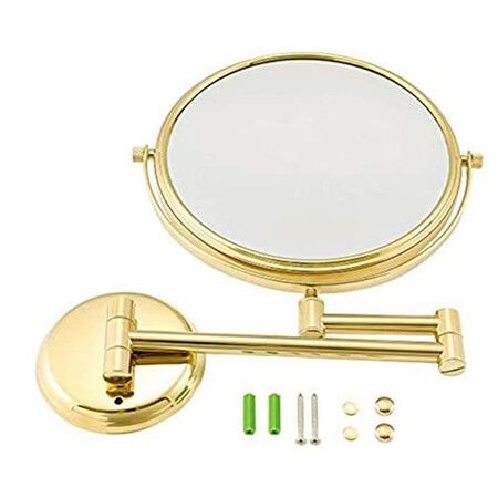 5X Magnifition Wall Mounted Makeup Mirror, 8 inch Brass Round Double Sided Magnifying Shaving Mirror Golden Colour