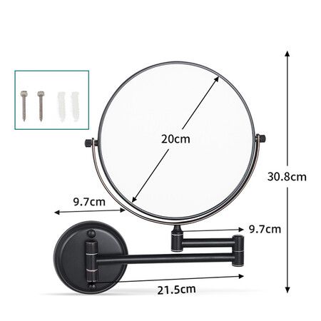 Wall Mount 5X Magnifying Shaving and Makeup Round Mirror (Black 20CM )