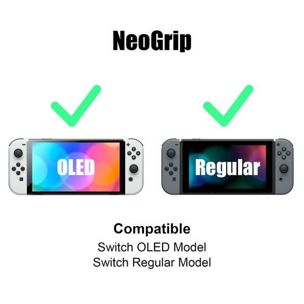 NeoGrip: an Ergonomic Grip Hard Shell with Replaceable Grips [to fit All Hands Sizes] for Nintendo Switch OLED and Regular Model (Red+Blue)