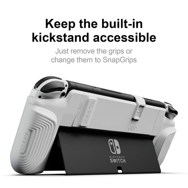 NeoGrip: an Ergonomic Grip Hard Shell with Replaceable Grips [to fit All Hands Sizes] for Nintendo Switch OLED and Regular Model (White)