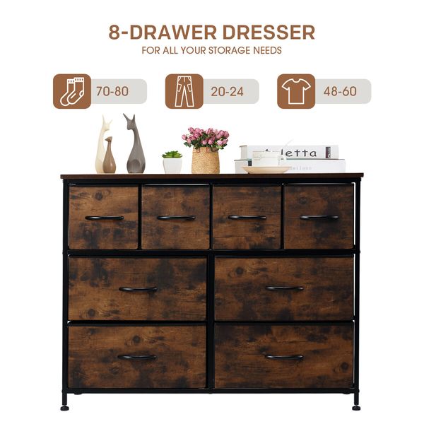 Dresser TV Unit Table Chest of 8 Drawers Storage Cabinet Stand Bedroom Living Room Hallway Furniture Organizer Clothes Organiser