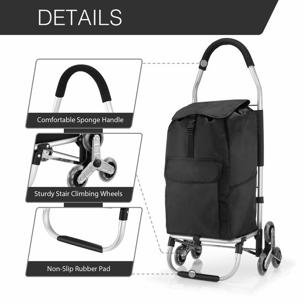 Shopping Trolley Cart Trolly Wheeled Storage Bag Grocery Market Foldable Utility Granny Stair Climbing Wheels Aluminium 45L