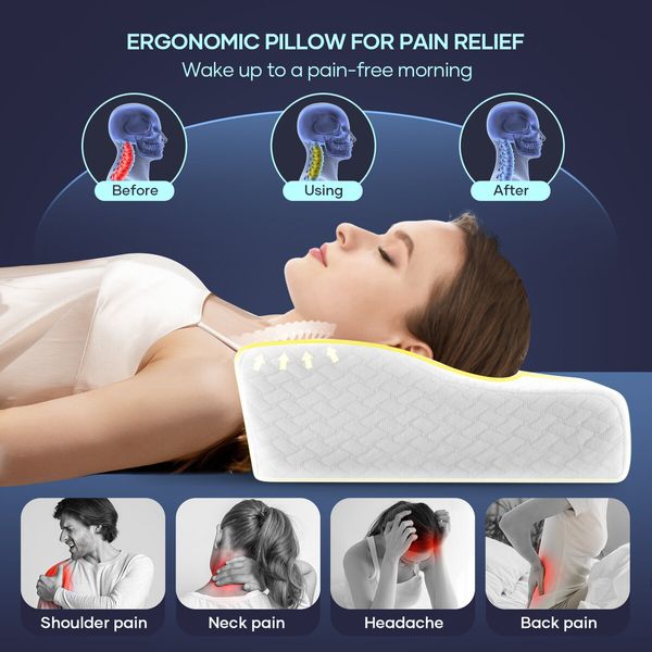 Luxdream Memory Foam Pillow Neck Support Shoulder  Ergonomic Rebound Cushion Soft Side Sleeper Comfortable White