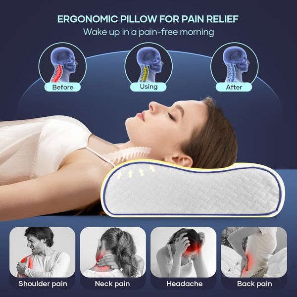 Luxdream Cervical Pillow Contour Neck Memory Foam Ergonomic Soft High Resilience Side Back Stomach Sleeper