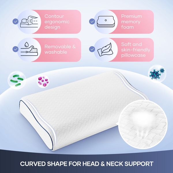 Luxdream Cervical Pillow Contour Neck Memory Foam Ergonomic Soft High Resilience Side Back Stomach Sleeper