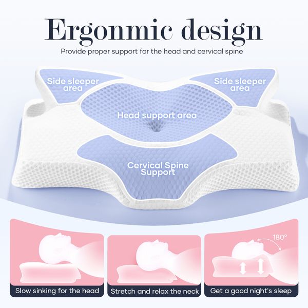 Luxdream Cervical Pillow Memory Foam Contour Neck Shoulder Ergonomic Back Stomach Side Sleeper Dark Grey