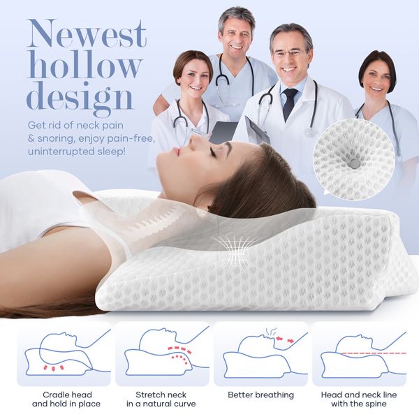 Luxdream Cervical Pillow Memory Foam Contour Neck Shoulder Ergonomic Back Stomach Side Sleeper Dark Grey