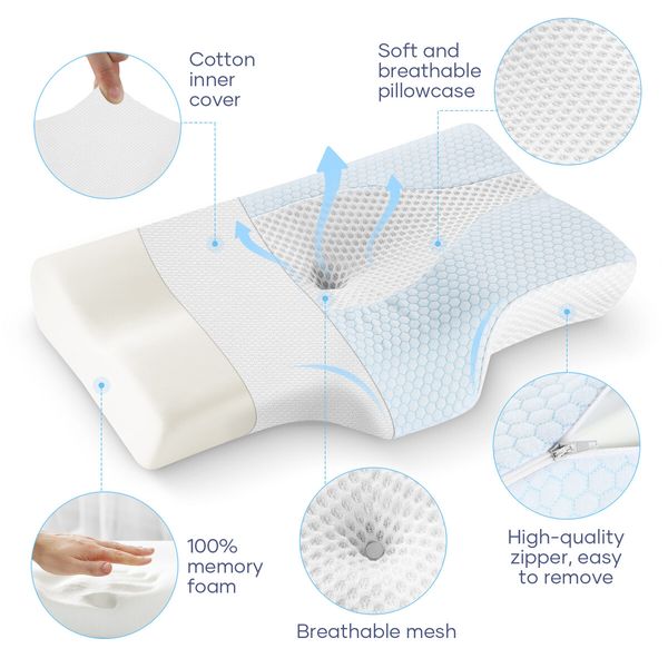 Luxdream Contour Bed Pillow Cervical Neck Memory Foam Shoulder Side Back Stomach Sleeper