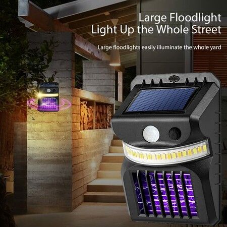 Solar Mosquito Zapper Outdoor, Bug Zapper Outdoor Electric, Insect Fly Traps with Motion Sensor Lights, Wall Lamp for Outdoor Garden Yard