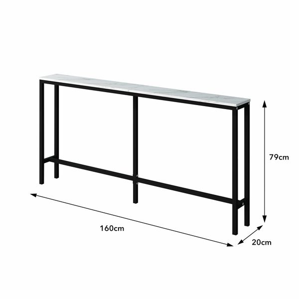 Narrow Console Table Hall Entryway Bar Side Sofa Couch Wood Accent Long Slim Storage Shelf Marble Effect 160x20x79cm