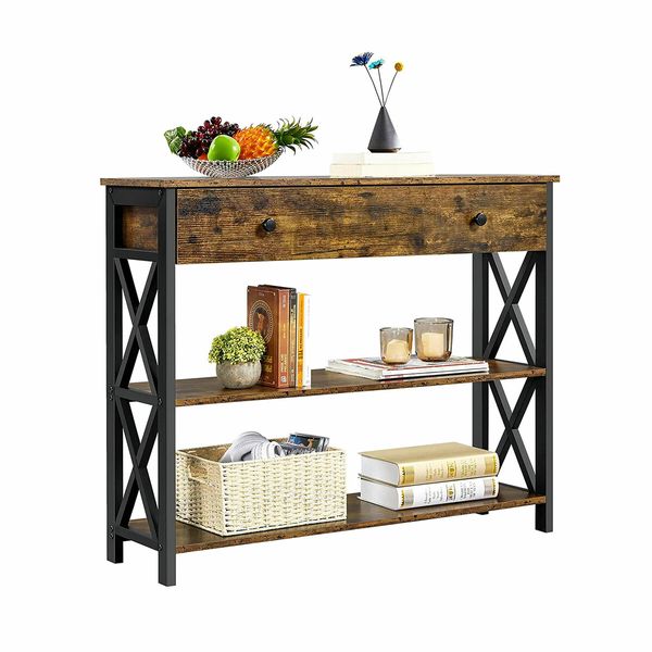 Industrial Console Table with Drawer Hall Entryway Bar Side Sofa Wooden Accent Couch Lamp Storage Shelf Display 100x30x80cm